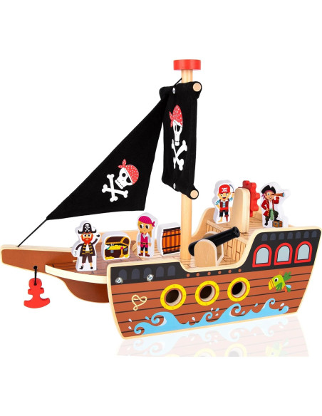 Juego de Barco Pirata de Madera ArtCreativity 40.6 cm - 4 Piratas