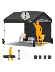 Carpa Plegable COBIZI 3x3m Impermeable UV50+ con Pared Lateral