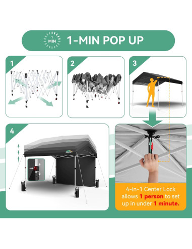 Carpa Plegable COBIZI 3x3m Impermeable UV50+ con Pared Lateral