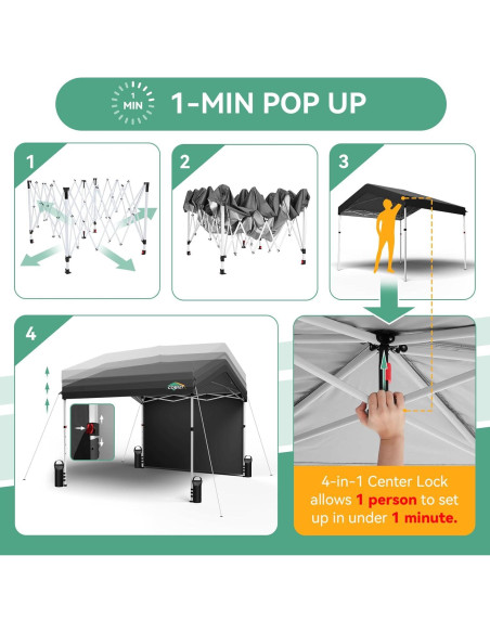 Carpa Plegable COBIZI 3x3m Impermeable UV50+ con Pared Lateral