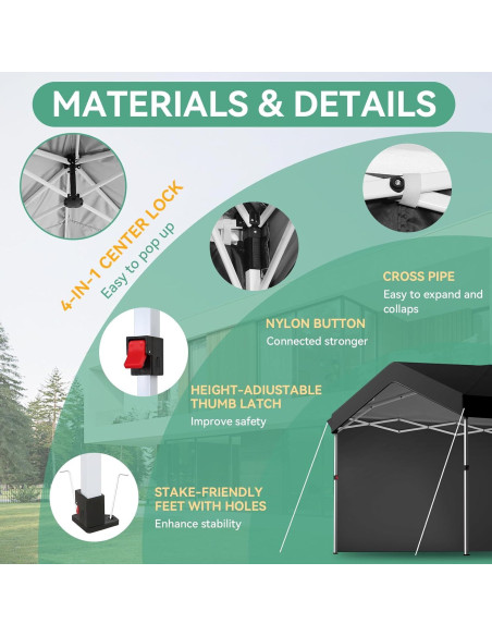 Carpa Plegable COBIZI 3x3m Impermeable UV50+ con Pared Lateral