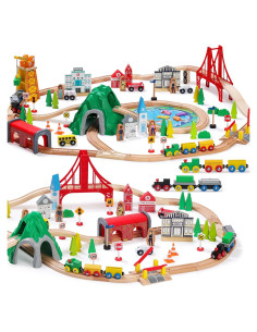 Juego de Tren de Madera SainSmart Jr. 112 Piezas para Niños