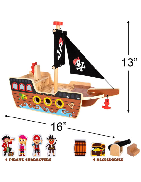 Juego de Barco Pirata de Madera ArtCreativity 40.6 cm - 4 Piratas