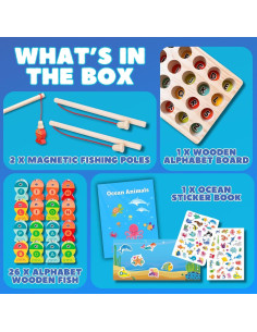 Juego de Pesca Magnético de Madera Haktoys con Letras y Libro 2