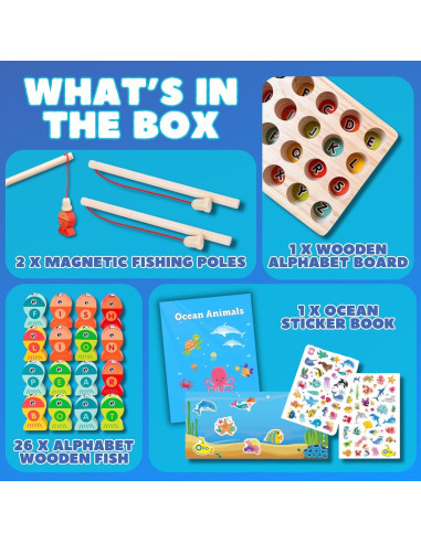Juego de Pesca Magnético de Madera Haktoys con Letras y Libro