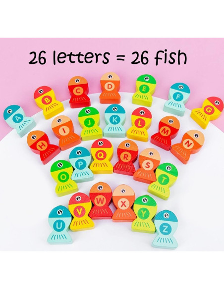 Juego de Pesca Magnético de Madera Haktoys con Letras y Libro