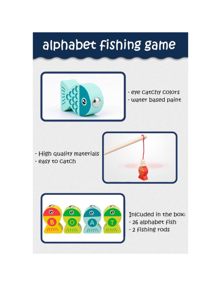 Juego de Pesca Magnético de Madera Haktoys con Letras y Libro