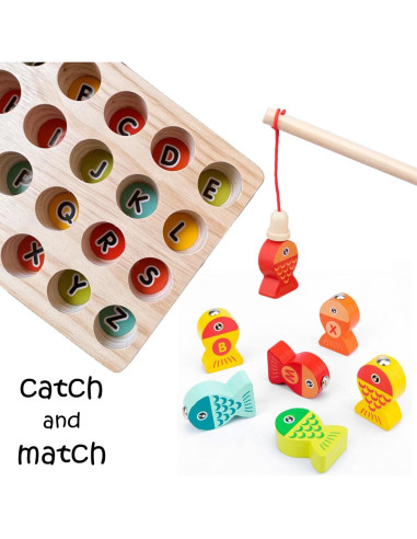 Juego de Pesca Magnético de Madera Haktoys con Letras y Libro