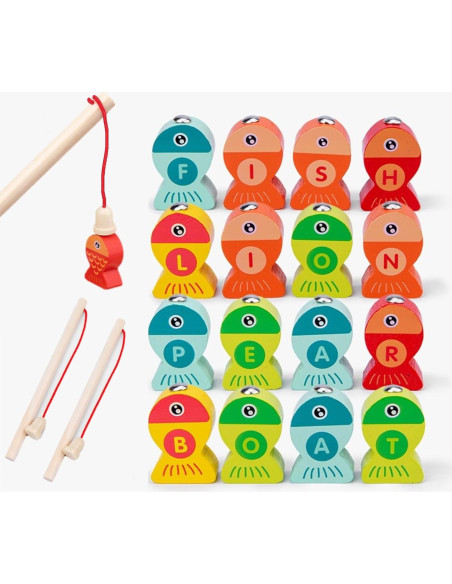 Juego de Pesca Magnético de Madera Haktoys con Letras y Libro