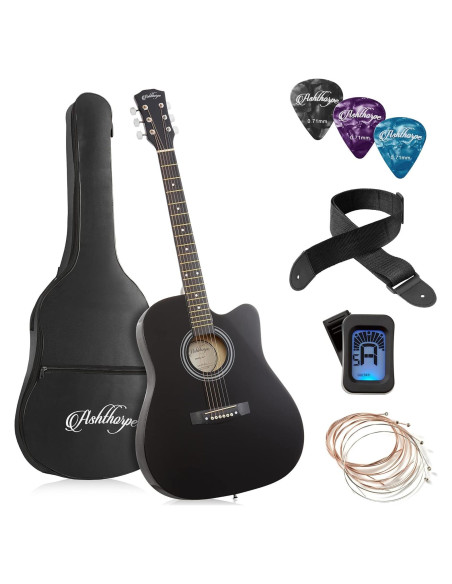 Guitarra acústica Ashthorpe 41" negra para principiantes con kit Guitarra acústica Ashthorpe 41" negra para principiantes con kit