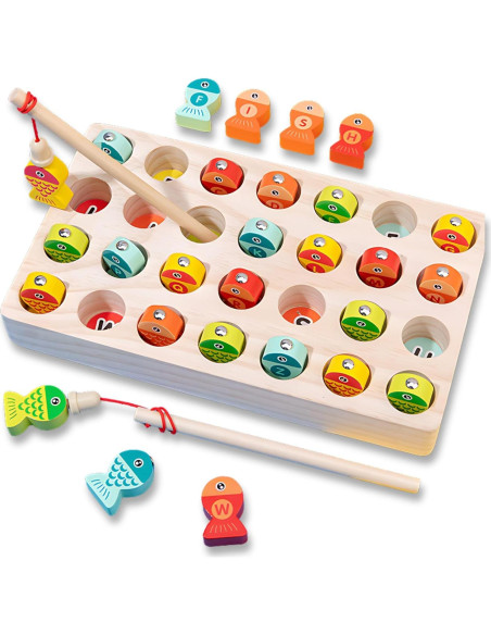 Juego de Pesca Magnético de Madera Haktoys con Letras y Libro