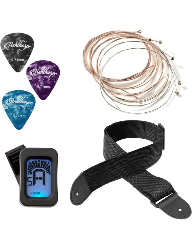 Guitarra acústica Ashthorpe 41" negra para principiantes con kit