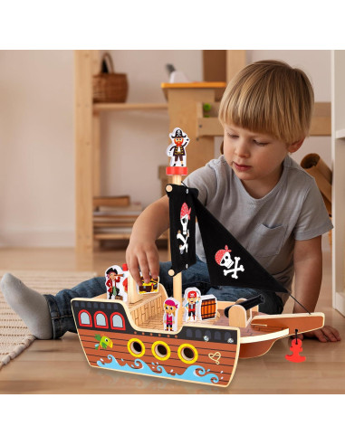 Juego de Barco Pirata de Madera ArtCreativity 40.6 cm - 4 Piratas
