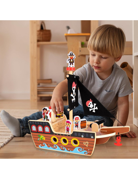 Juego de Barco Pirata de Madera ArtCreativity 40.6 cm - 4 Piratas