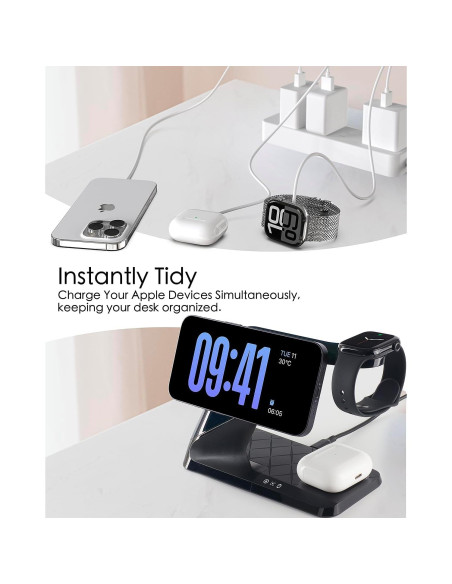 Estación de Carga 3 en 1 METAYA para iPhone, AirPods, iWatch