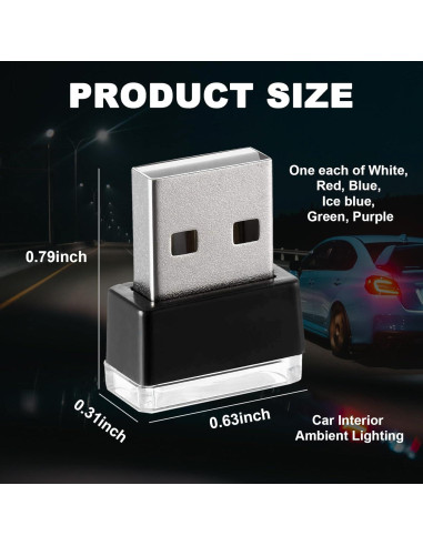 Ziciner Lámpara LED de Ambiente Interior para Coche 6 PCS