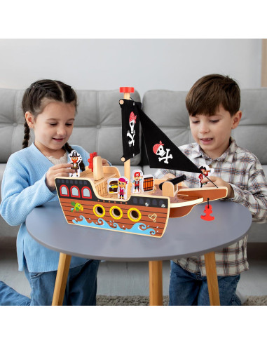 Juego de Barco Pirata de Madera ArtCreativity 40.6 cm - 4 Piratas