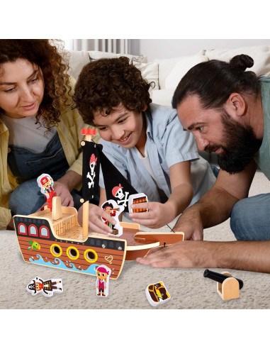 Juego de Barco Pirata de Madera ArtCreativity 40.6 cm - 4 Piratas