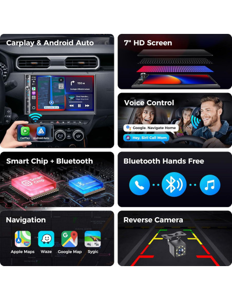 Estéreo de coche Kissound KS9702 Doble Din 7" Bluetooth Carplay