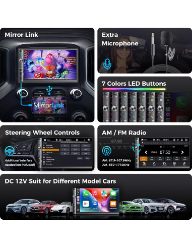 Estéreo de coche Kissound KS9702 Doble Din 7" Bluetooth Carplay