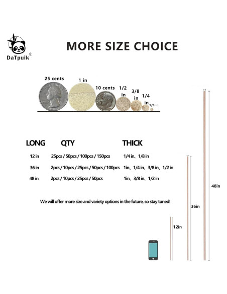 Varillas de Dowel de Bambú 25PCS 30.48cm 1/4" DaTpuik