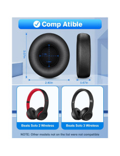 Almohadillas de Reemplazo Link Dream para Auriculares Beats Solo 2/3 - Espuma de Memoria Negra 2