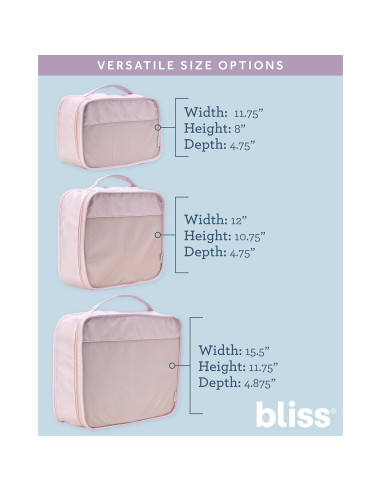 Cubos de Empaque Bliss 3Pcs Malva - Organizador de Viaje Nylon