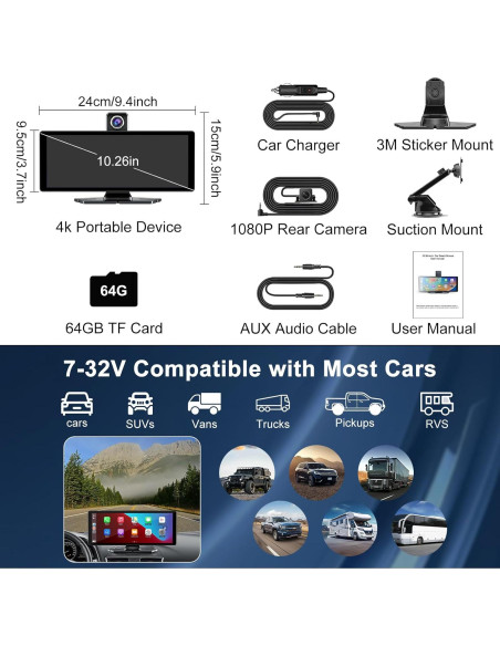 Pantalla Carplay 10.26" Accfly HD con Cámara 4K y GPS