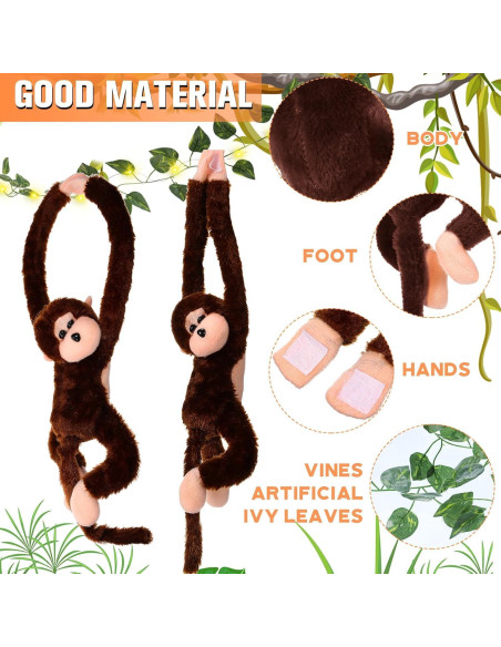 12 Monos Colgantes de Peluche Marrón con Luces LED y Hiedra