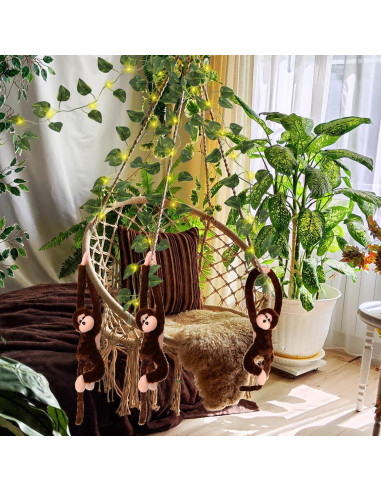 12 Monos Colgantes de Peluche Marrón con Luces LED y Hiedra