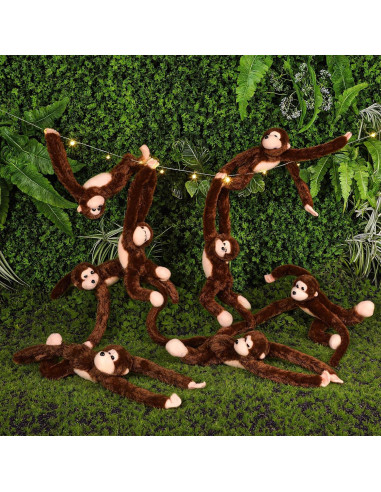12 Monos Colgantes de Peluche Marrón con Luces LED y Hiedra