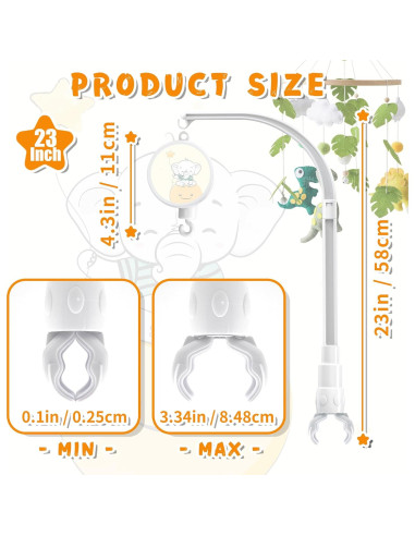 Brazo móvil ajustable para cuna SWSHENR con caja musical