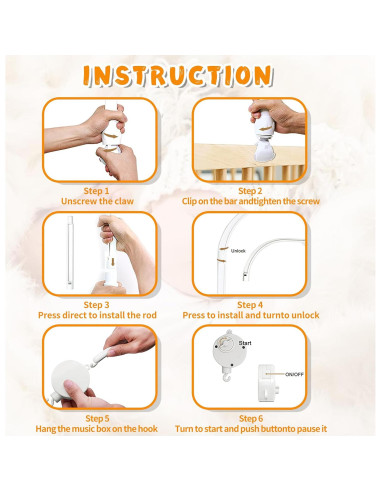 Brazo móvil ajustable para cuna SWSHENR con caja musical