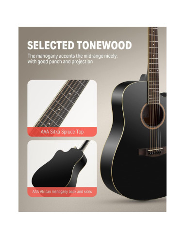 Guitarra Acústica Donner DAG-1CB 41" Cutaway para Principiantes