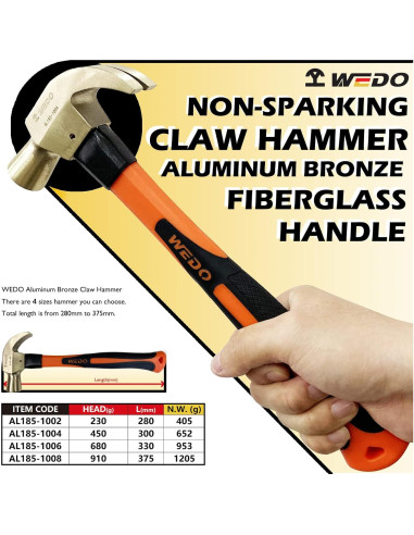 Martillo de Garra No Chispeante WEDO 0.23kg 280mm Bronce de Aluminio