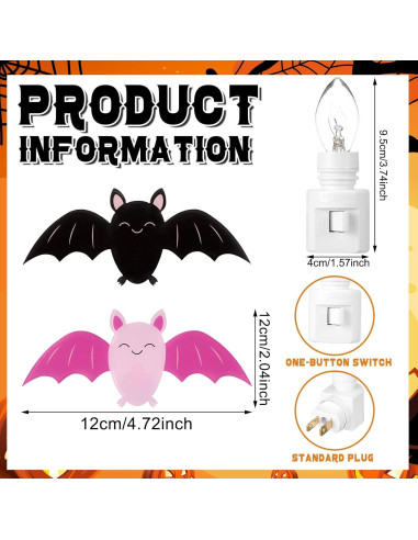 Paquete de 2 luces nocturnas LED murciélago Halloween Grinsvalley