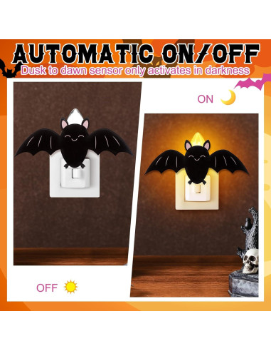 Paquete de 2 luces nocturnas LED murciélago Halloween Grinsvalley
