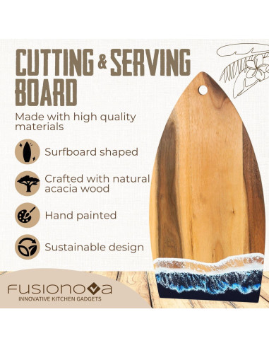 Tabla de Cortar de Acacia Fusionova Surf 40x20 cm Epoxi