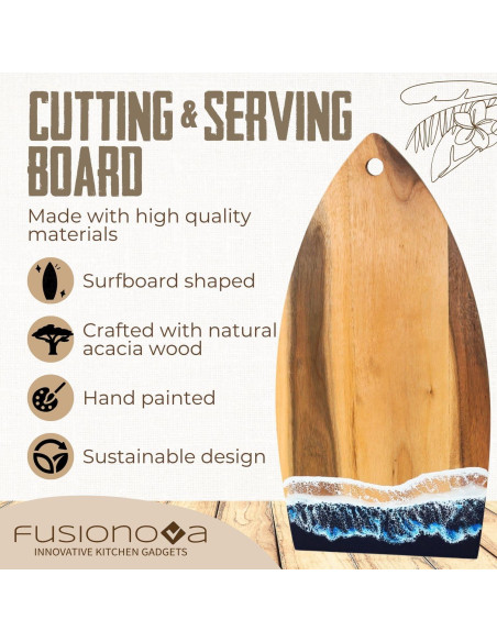 Tabla de Cortar de Acacia Fusionova Surf 40x20 cm Epoxi