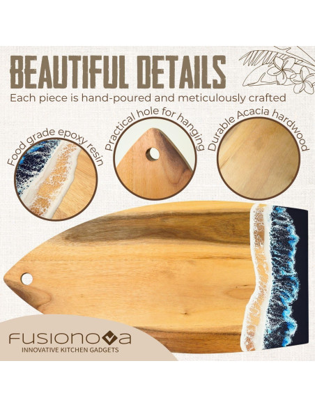 Tabla de Cortar de Acacia Fusionova Surf 40x20 cm Epoxi