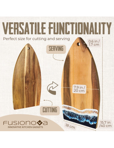 Tabla de Cortar de Acacia Fusionova Surf 40x20 cm Epoxi