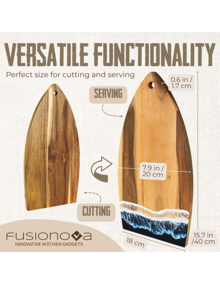 Tabla de Cortar de Acacia Fusionova Surf 40x20 cm Epoxi