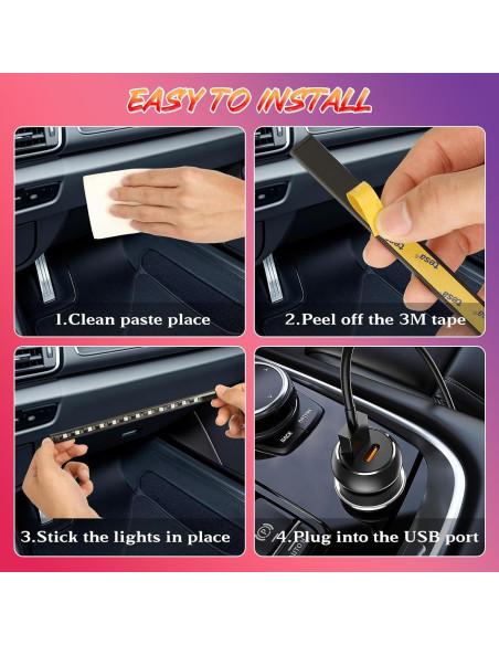 Luces LED interiores multicolor Zdovivot para coche USB