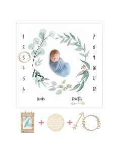 Manta de Hitos Mensual Orgánica Miaoberry Eucalipto 119 cm