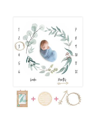 Manta de Hitos Mensual Orgánica Miaoberry Eucalipto 119 cm