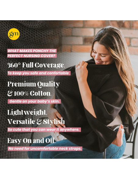 Cubierta de Lactancia Ponchy Gold Mamas 100% Algodón Negro
