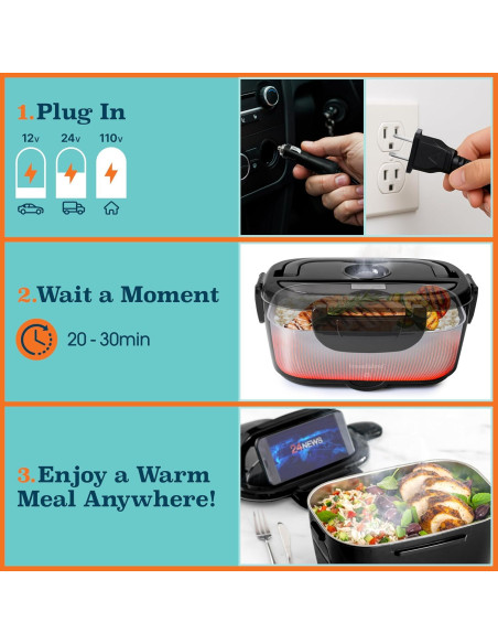 Caja de Almuerzo Eléctrica TRAVELISIMO 1.5L 80W Acero Inoxidable