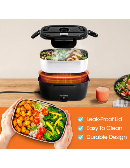 Caja de Almuerzo Eléctrica TRAVELISIMO 1.5L 80W Acero Inoxidable