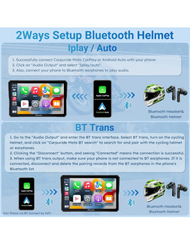 Pantalla GPS Carpuride W702 para Motocicleta 7" Táctil IP67