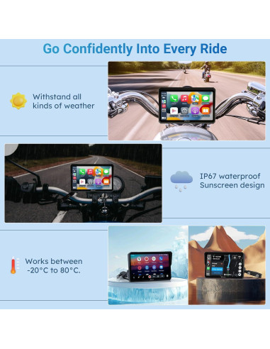 Pantalla GPS Carpuride W702 para Motocicleta 7" Táctil IP67